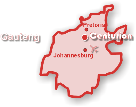 Gauteng met relatiewe ligging van Centurion