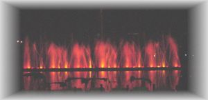 Musical fountain during performance at night